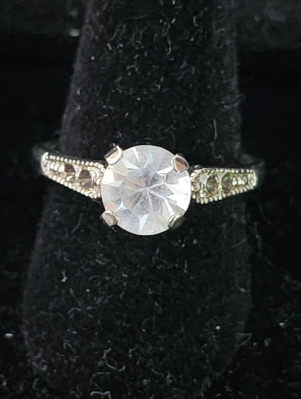Classic Round CZ Solitaire Ring in White and Silver Tone - Size 6 3/4